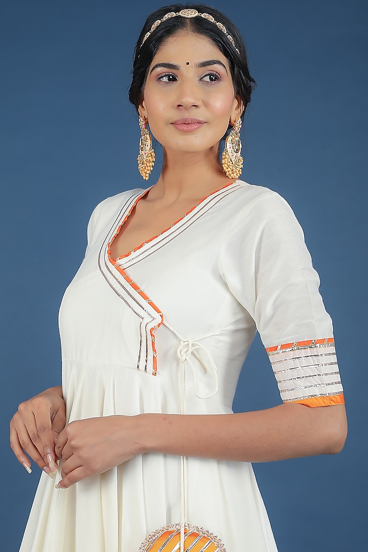 White Cotton Silk Party Wear Anarkali Set by Pomcha Jaipur at Pernia's Pop Up Shop