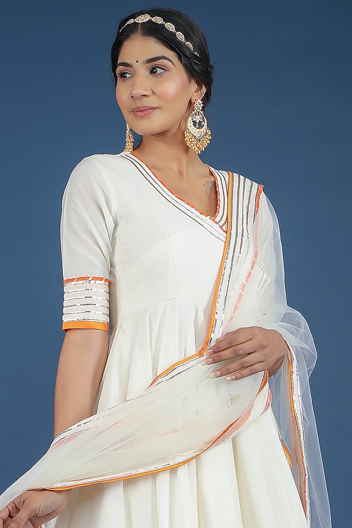 White Cotton Silk Party Wear Anarkali Set by Pomcha Jaipur at Pernia's Pop Up Shop
