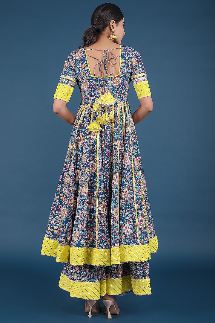 Blue Cotton Printed Party Wear Anarkali Set by Pomcha Jaipur at Pernia's Pop Up Shop