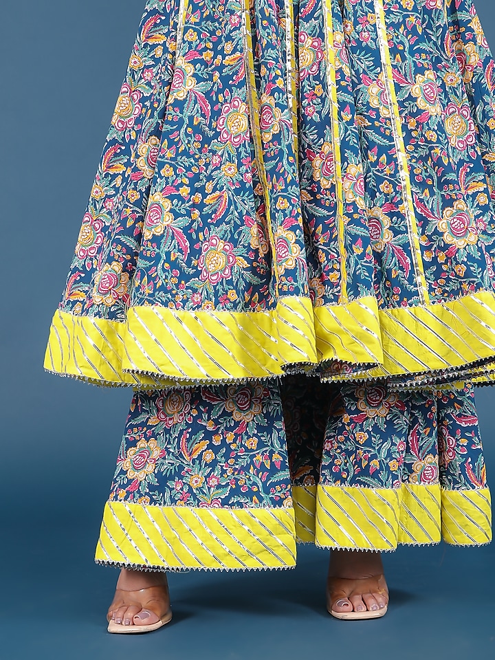 Blue Cotton Printed Party Wear Anarkali Set by Pomcha Jaipur at Pernia's Pop Up Shop