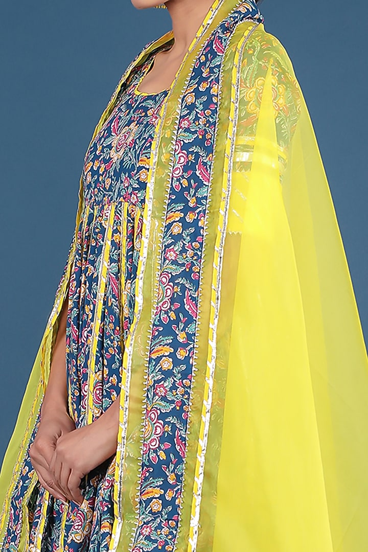 Blue Cotton Printed Party Wear Anarkali Set by Pomcha Jaipur at Pernia's Pop Up Shop