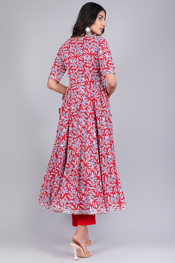 Red Cotton Anarkali Set by Pomcha Jaipur at Pernia's Pop Up Shop