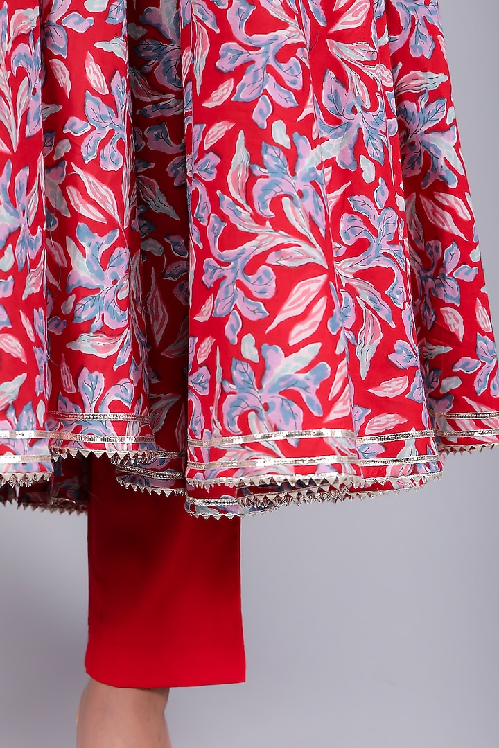 Red Cotton Anarkali Set by Pomcha Jaipur at Pernia's Pop Up Shop
