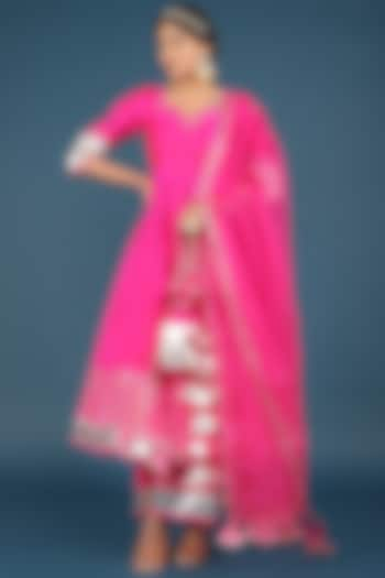 Hot Pink Taffeta Silk Anarkali Set by Pomcha Jaipur at Pernia's Pop Up Shop