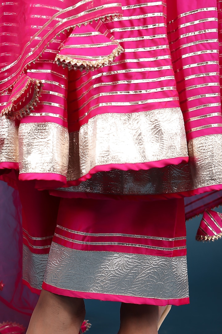 Hot Pink Taffeta Silk Party Wear Anarkali Set by Pomcha Jaipur at Pernia's Pop Up Shop