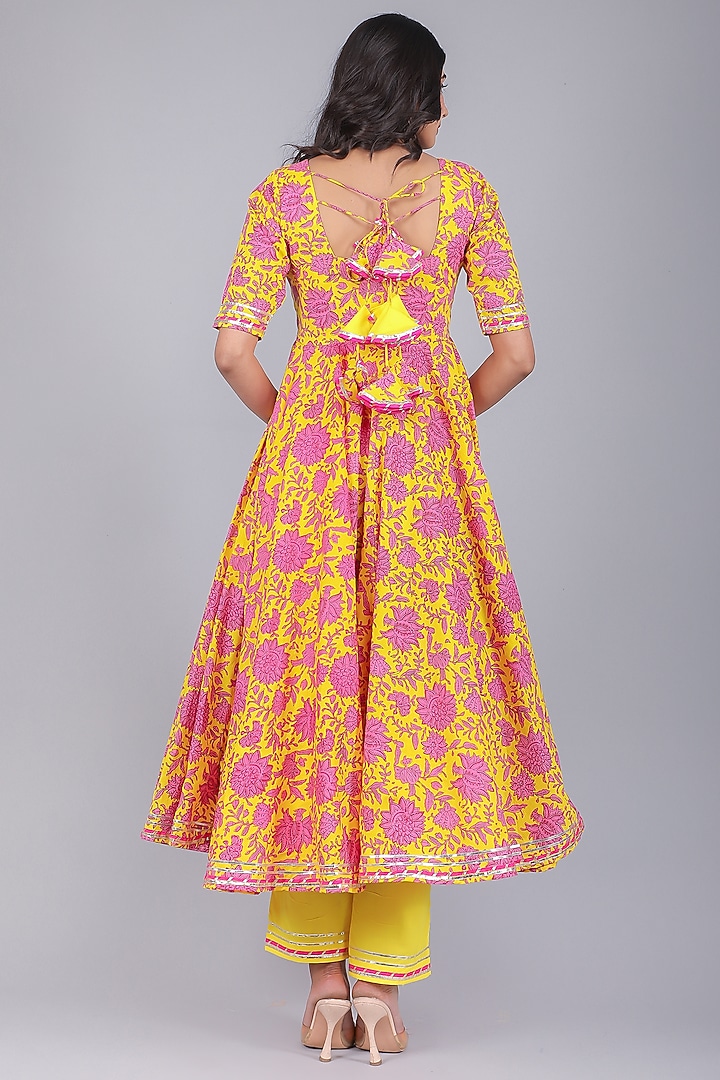 Yellow Cotton Anarkali Set by Pomcha Jaipur at Pernia's Pop Up Shop