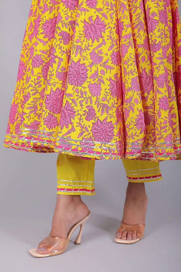 Yellow Cotton Anarkali Set by Pomcha Jaipur at Pernia's Pop Up Shop