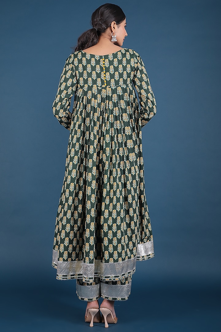Green Block Printed Anarkali Set by Pomcha Jaipur at Pernia's Pop Up Shop