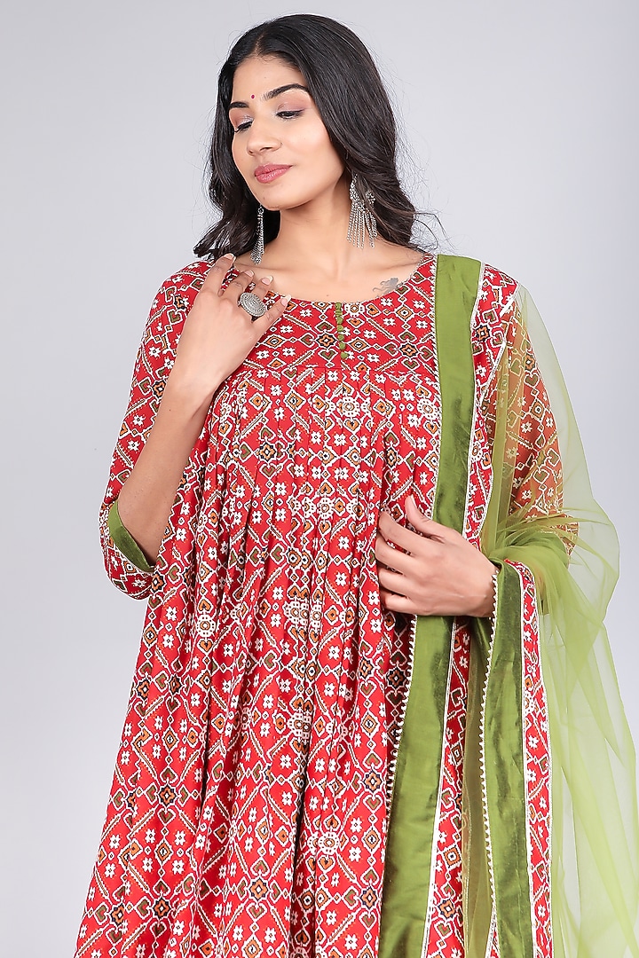 Red Cotton Anarkali Set by Pomcha Jaipur at Pernia's Pop Up Shop