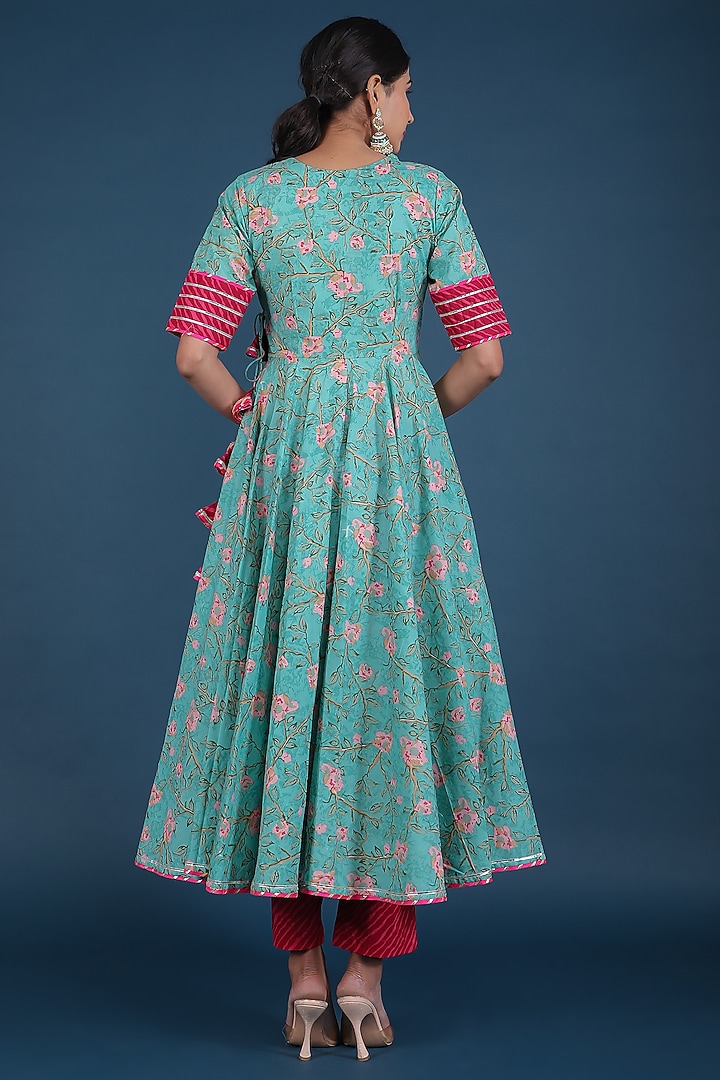 Aqua Green Cotton Anarkali Set by Pomcha Jaipur at Pernia's Pop Up Shop