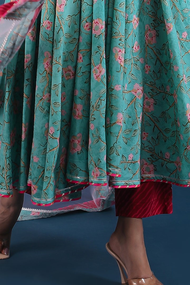 Aqua Green Cotton Anarkali Set by Pomcha Jaipur at Pernia's Pop Up Shop