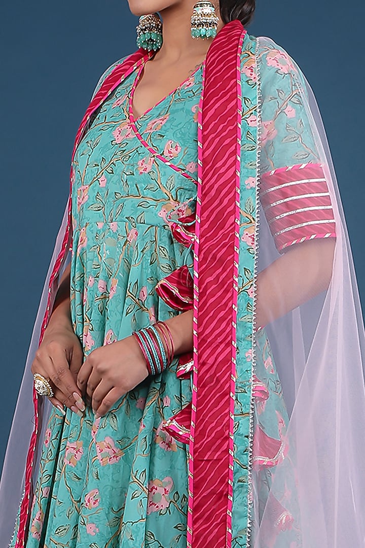 Aqua Green Cotton Anarkali Set by Pomcha Jaipur at Pernia's Pop Up Shop