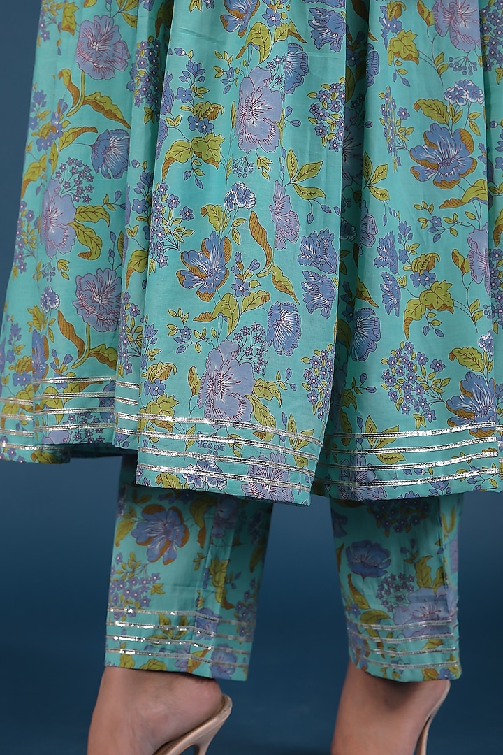 Aqua Green Cotton Anarkali Set by Pomcha Jaipur at Pernia's Pop Up Shop