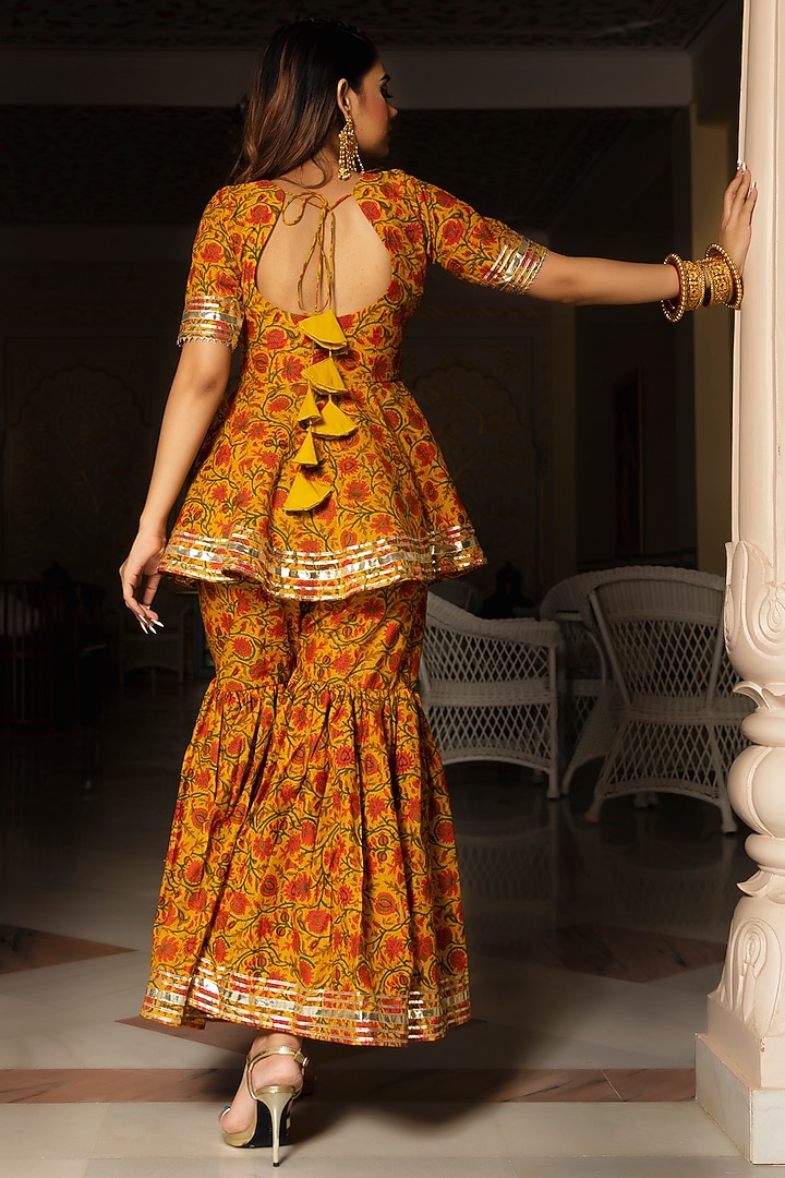Mustard Hand Block Printed Sharara Set by Pomcha Jaipur at Pernia's Pop Up Shop