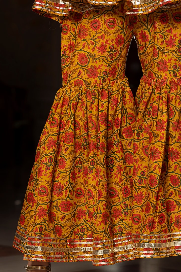 Mustard Hand Block Printed Sharara Set by Pomcha Jaipur at Pernia's Pop Up Shop