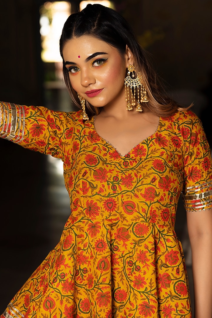 Mustard Hand Block Printed Sharara Set by Pomcha Jaipur at Pernia's Pop Up Shop