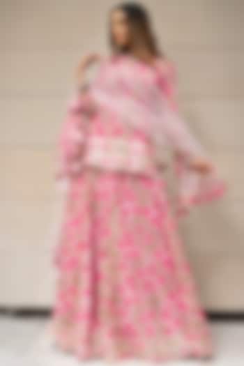 Pink Hand Block Printed Skirt Set by Pomcha Jaipur