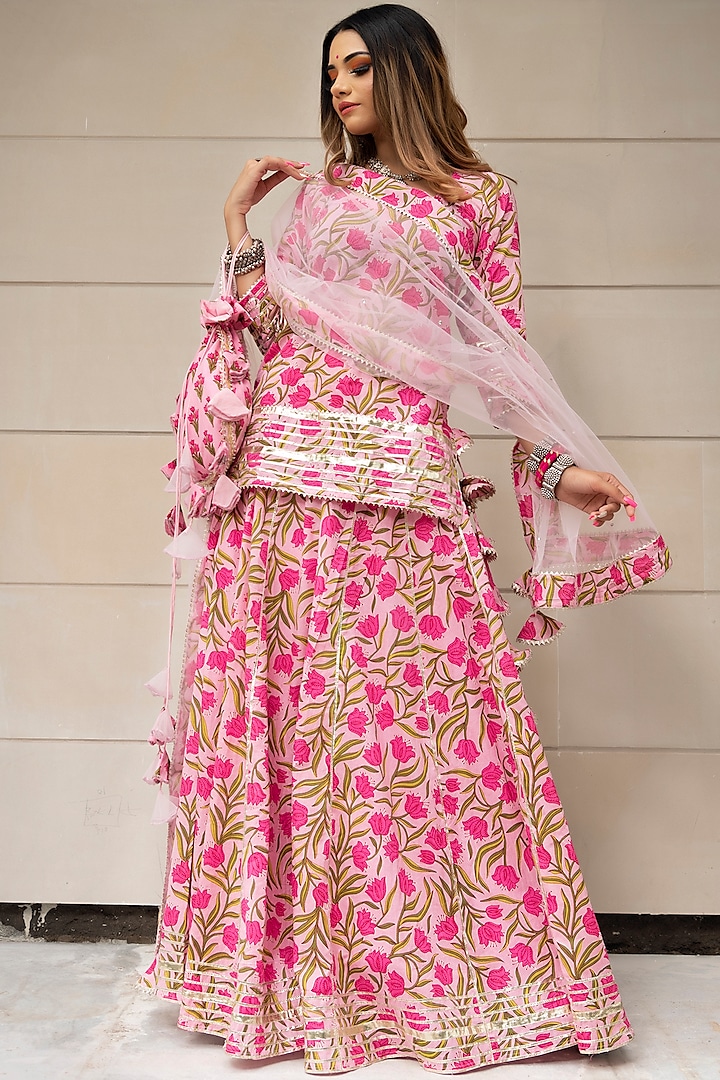 Pink Hand Block Printed Skirt Set Design by Pomcha Jaipur at Pernia's ...