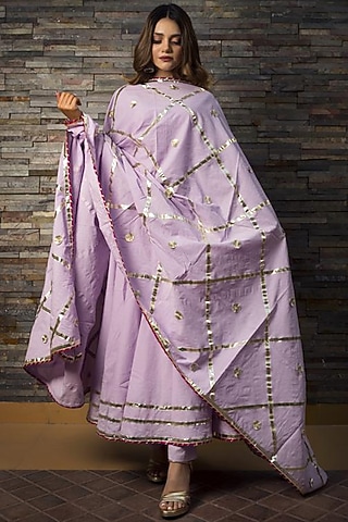 Lavender Hand Embellished Anarkali Set by Pomcha Jaipur