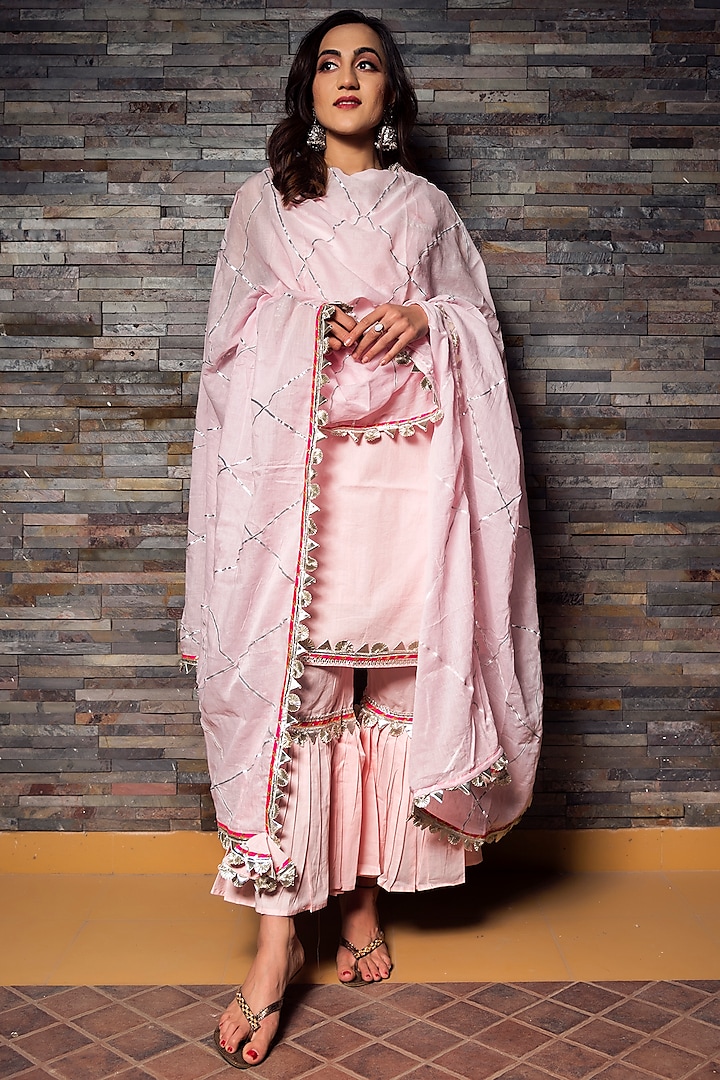Light Pink Cotton Sharara Set by Pomcha Jaipur