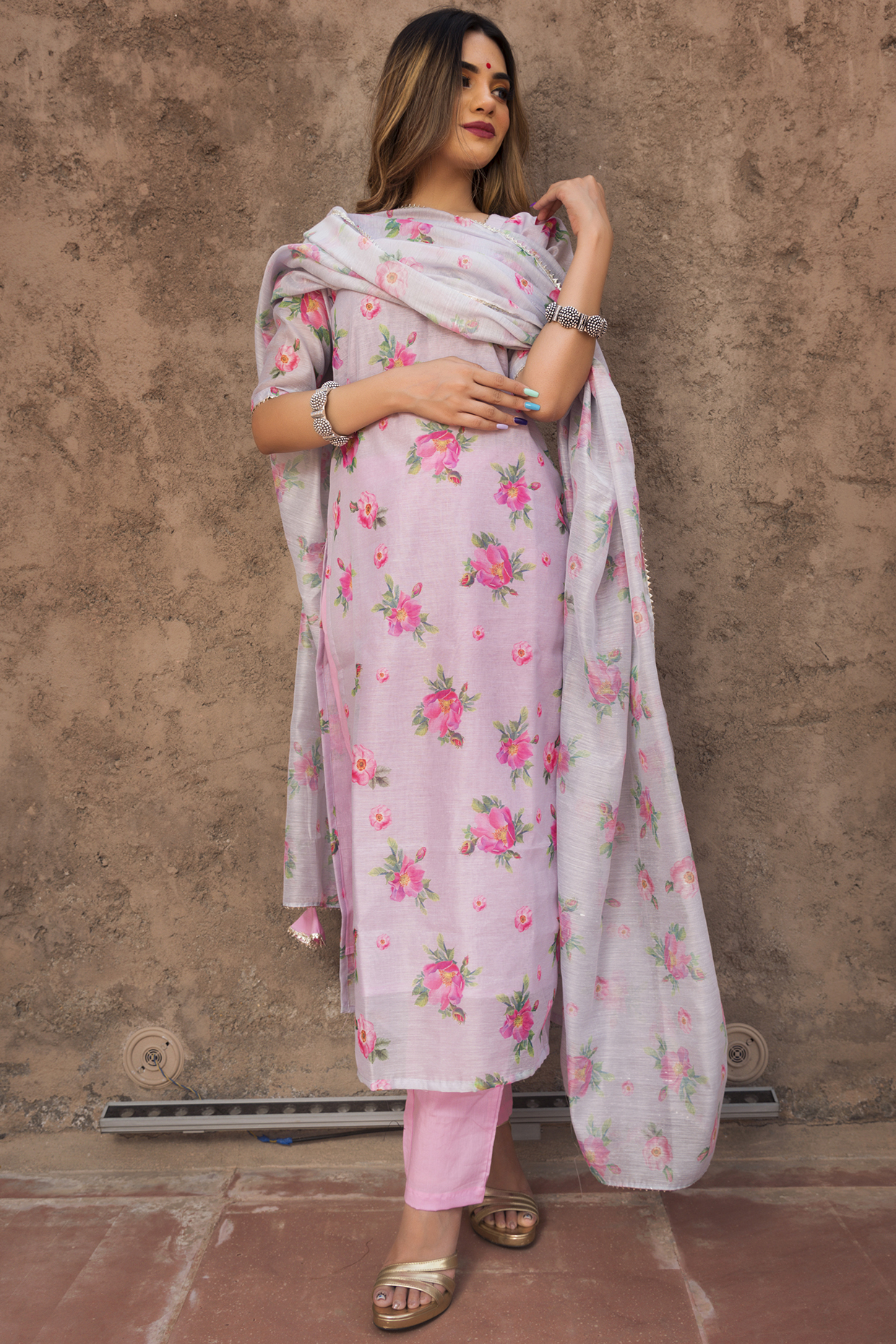 Pink Foral Kurta Set by Pomcha Jaipur