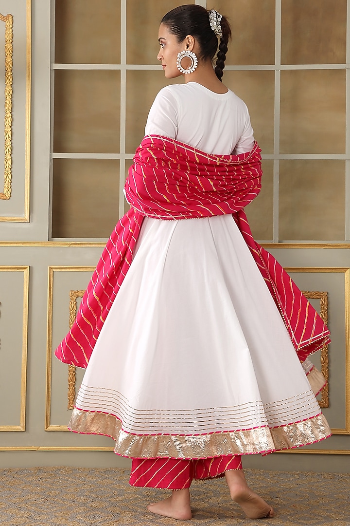 White Cotton Gota Embroidered Anarkali Set by Pomcha Jaipur at Pernia's Pop Up Shop