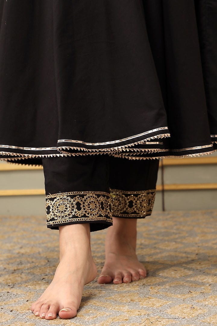 Black Cotton Gota Embroidered Anarkali Set by Pomcha Jaipur at Pernia's Pop Up Shop