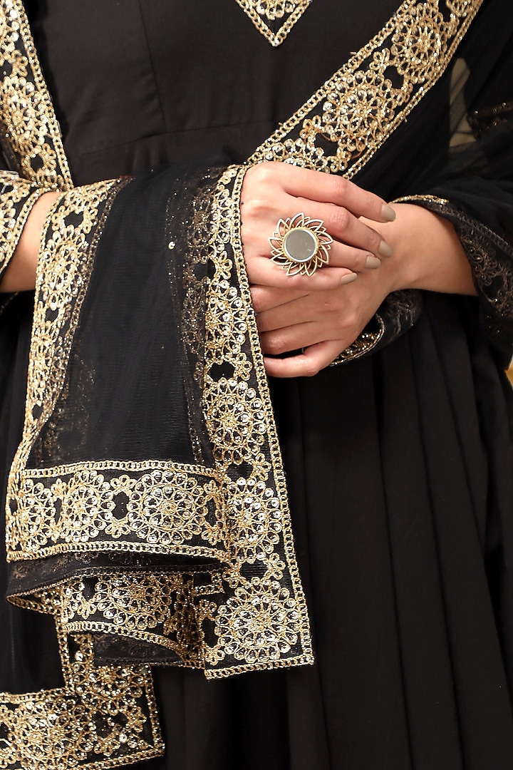Black Cotton Gota Embroidered Anarkali Set by Pomcha Jaipur at Pernia's Pop Up Shop