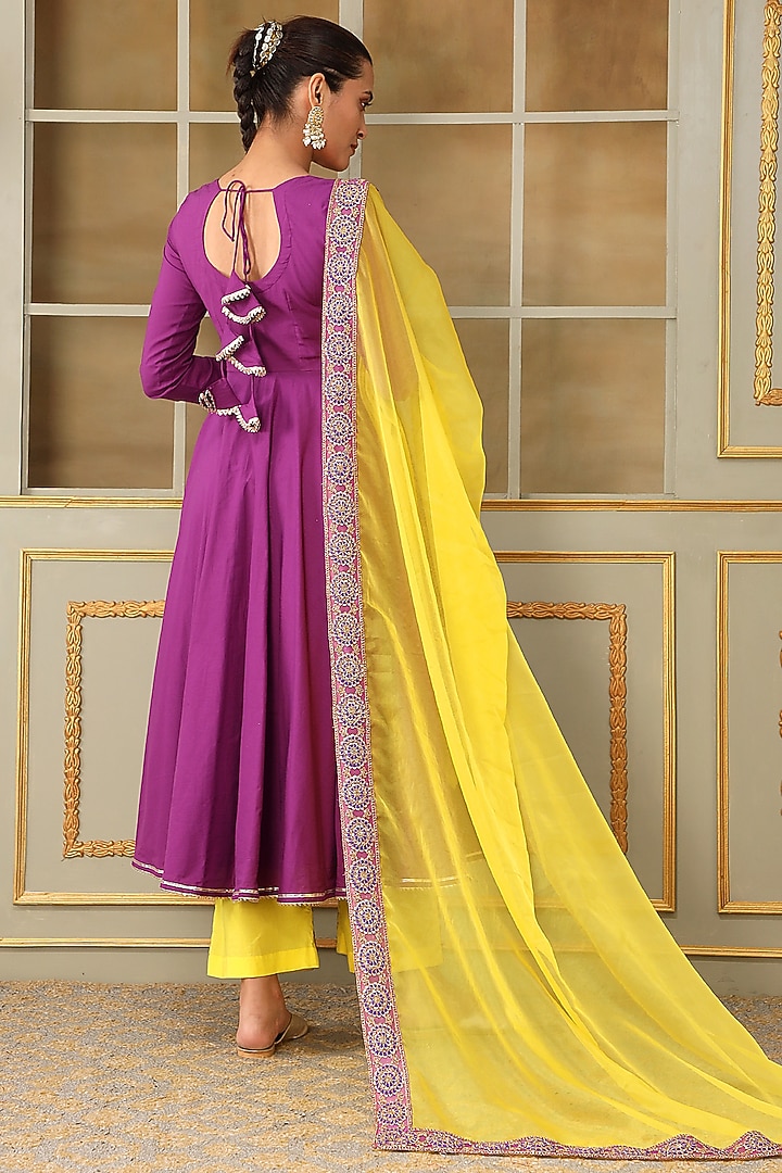 Purple Cotton Gota Embroidered Anarkali Set by Pomcha Jaipur at Pernia's Pop Up Shop