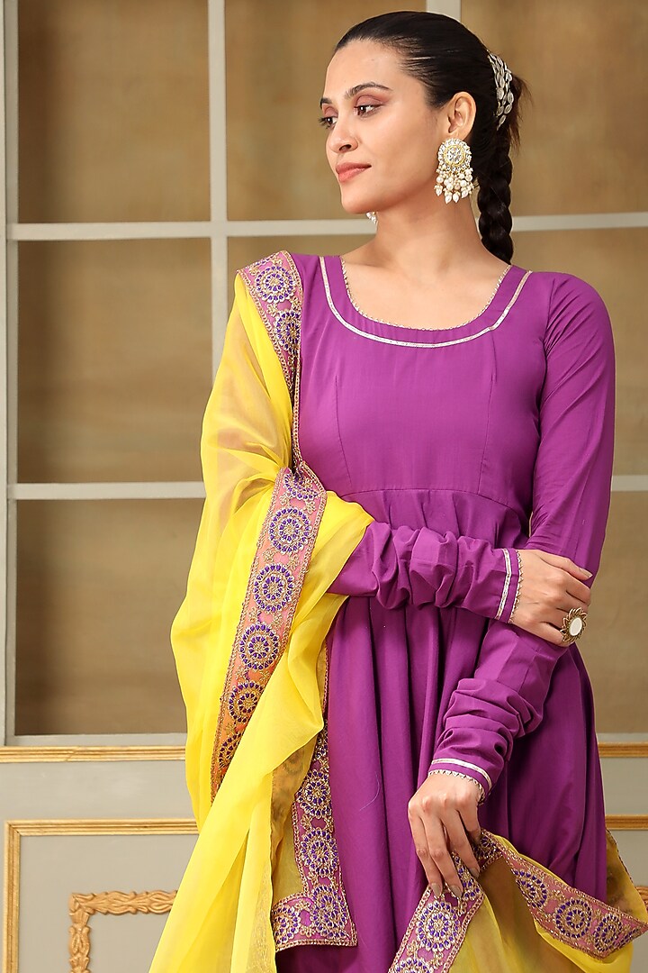 Purple Cotton Gota Embroidered Anarkali Set by Pomcha Jaipur at Pernia's Pop Up Shop