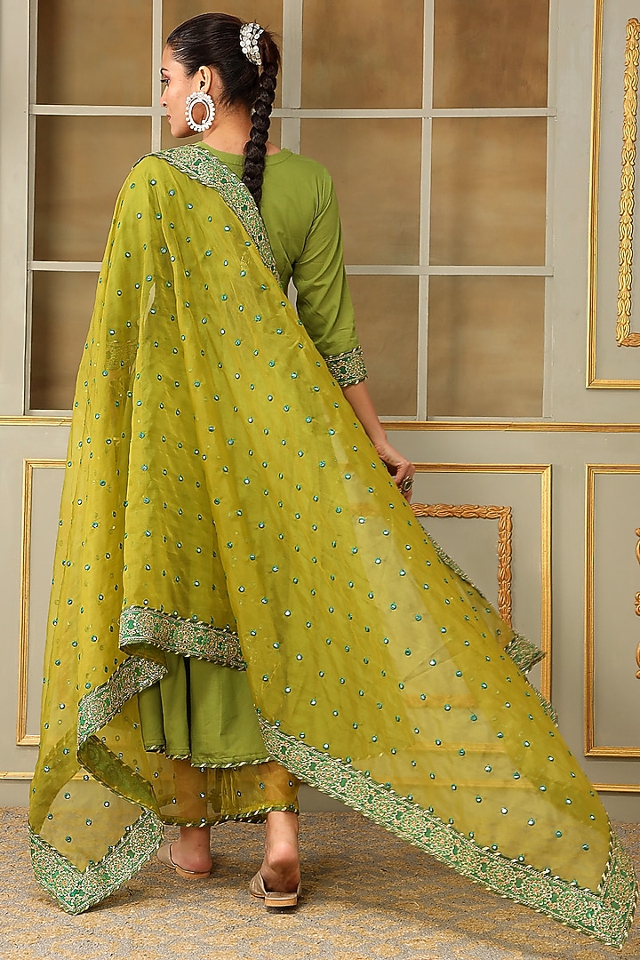 Green Organza Magzi Embroidered Angrakha Party Wear Anarkali Set by Pomcha Jaipur at Pernia's Pop Up Shop