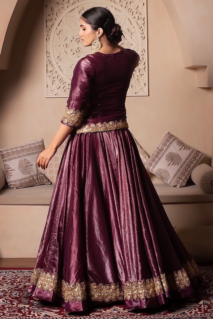 Burgundy Cosmos Silk Gota Thread Work Wedding Lehenga Set by Pomcha Jaipur at Pernia's Pop Up Shop