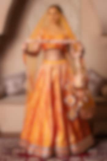 Orange Taffeta Silk Gota Patti Embroidered Wedding Lehenga Set by Pomcha Jaipur at Pernia's Pop Up Shop