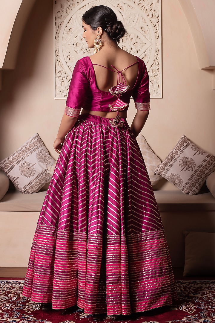 Rani Pink Cotton Silk Gota Patti Embroidered Wedding Lehenga Set by Pomcha Jaipur at Pernia's Pop Up Shop