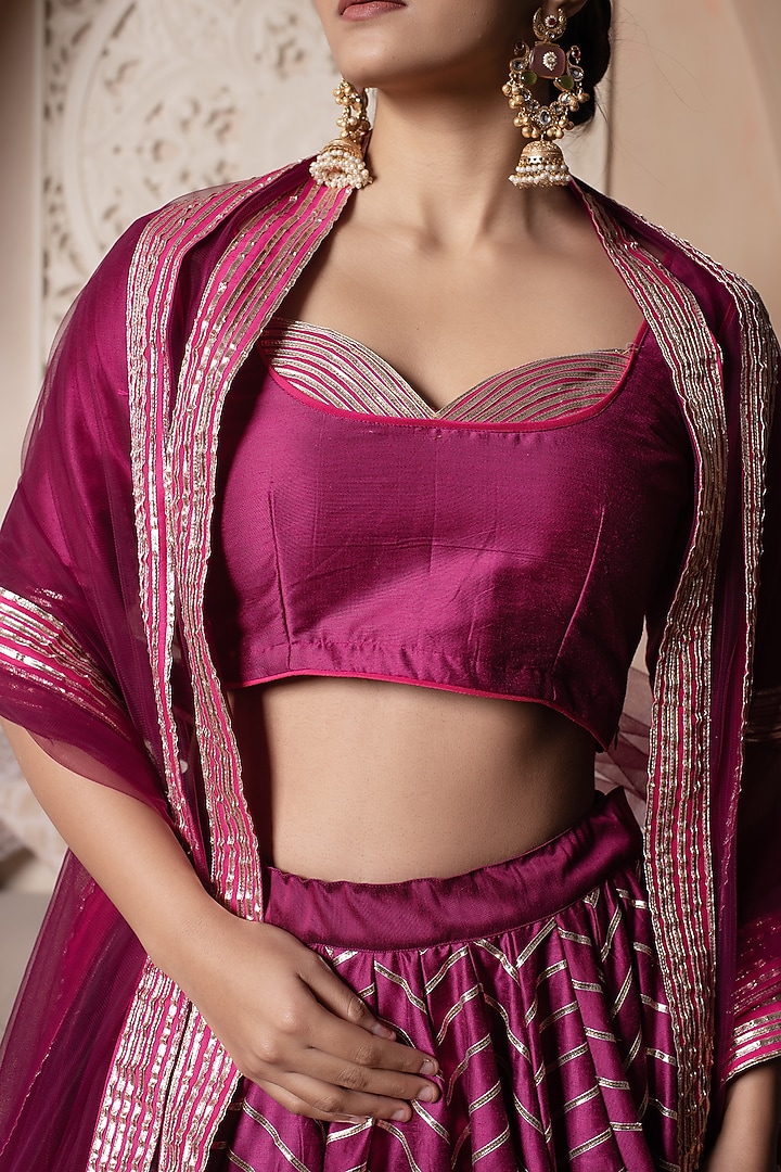 Rani Pink Cotton Silk Gota Patti Embroidered Wedding Lehenga Set by Pomcha Jaipur at Pernia's Pop Up Shop