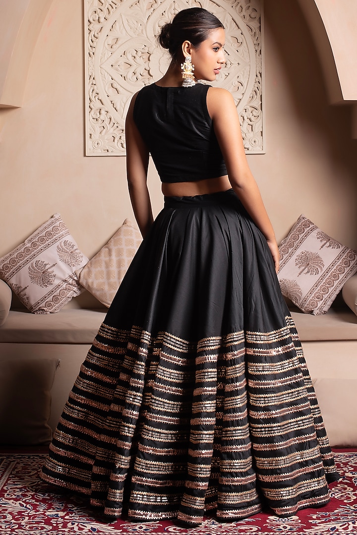 Black Cotton Silk Gota Patti Embroidered Wedding Lehenga Set by Pomcha Jaipur at Pernia's Pop Up Shop