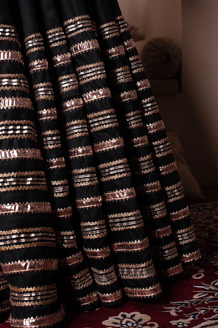 Black Cotton Silk Gota Patti Embroidered Wedding Lehenga Set by Pomcha Jaipur at Pernia's Pop Up Shop