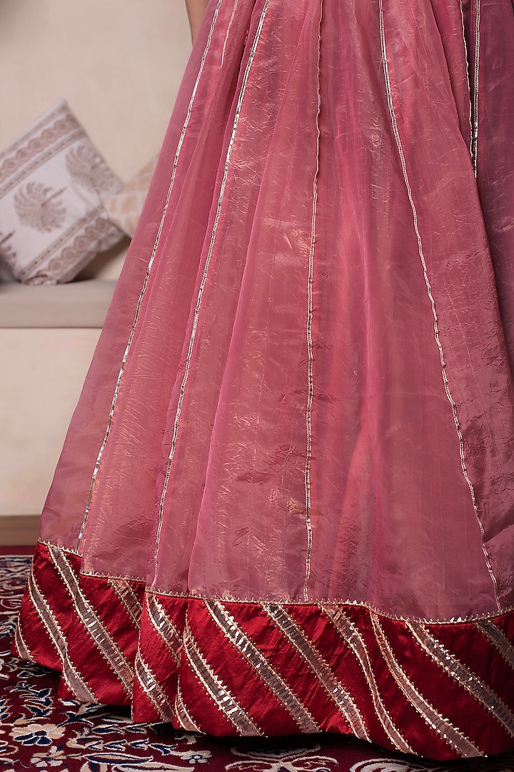 Peach Cosmos Silk Gota Patti Embroidered Wedding Lehenga Set by Pomcha Jaipur at Pernia's Pop Up Shop