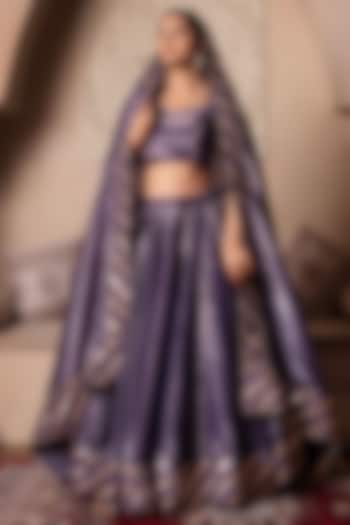 Purple Cosmos Silk Gota Patti Embroidered Wedding Lehenga Set by Pomcha Jaipur at Pernia's Pop Up Shop