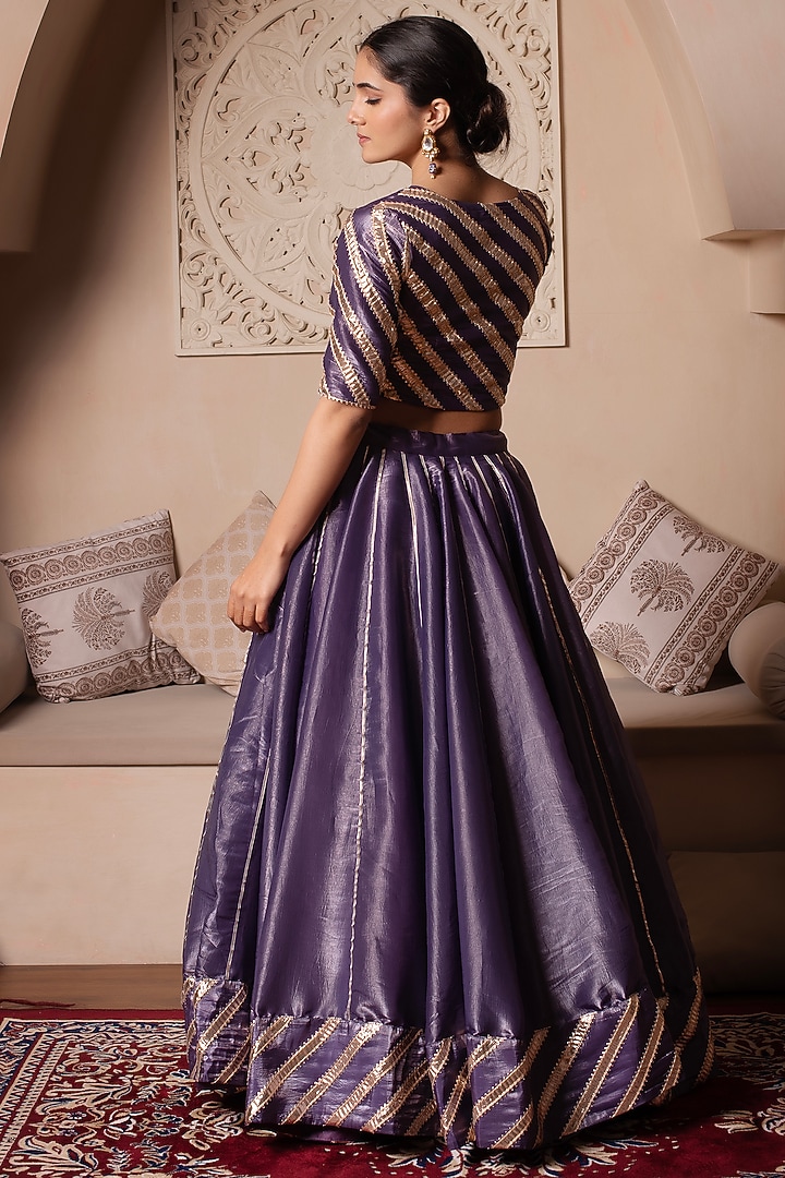 Purple Cosmos Silk Gota Patti Embroidered Wedding Lehenga Set by Pomcha Jaipur at Pernia's Pop Up Shop