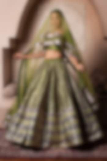 Green Cotton Silk Gota Patti Embroidered Wedding Lehenga Set by Pomcha Jaipur at Pernia's Pop Up Shop
