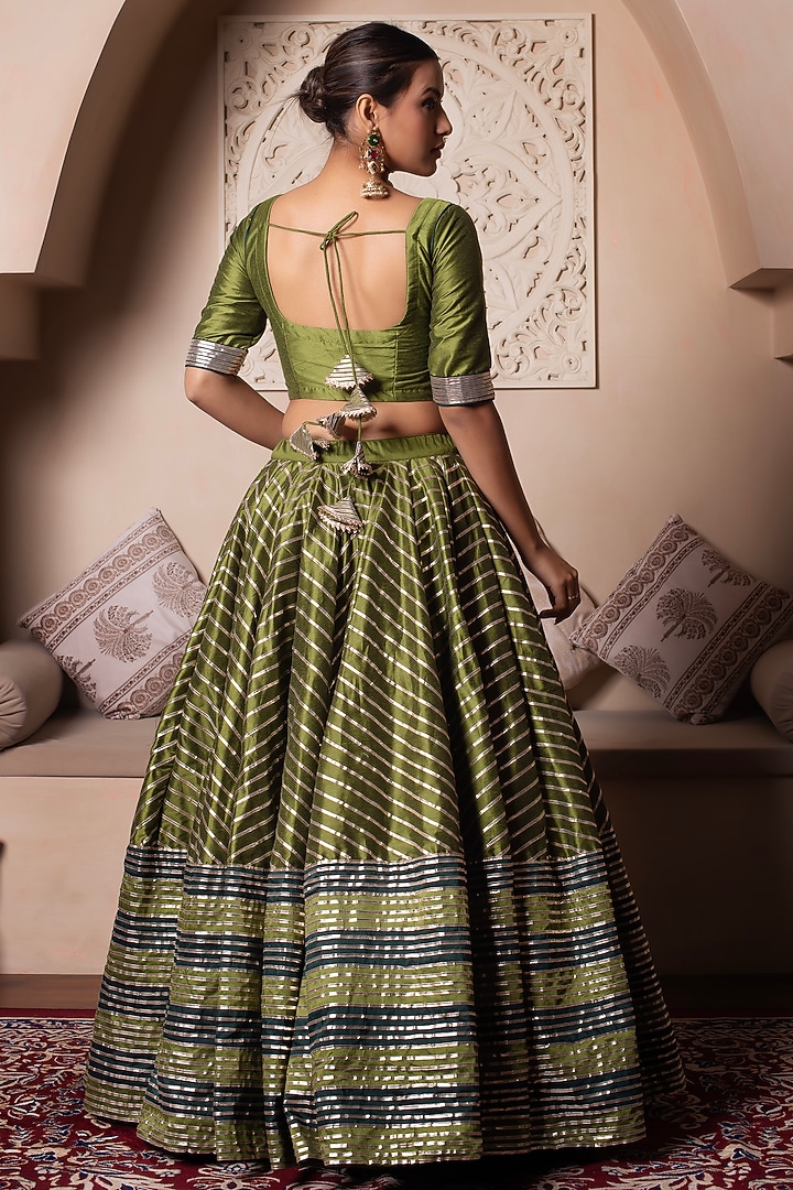 Green Cotton Silk Gota Patti Embroidered Wedding Lehenga Set by Pomcha Jaipur at Pernia's Pop Up Shop