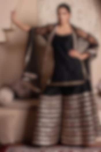 Black Cotton Silk Gota Patti Embroidered Sharara Set by Pomcha Jaipur at Pernia's Pop Up Shop