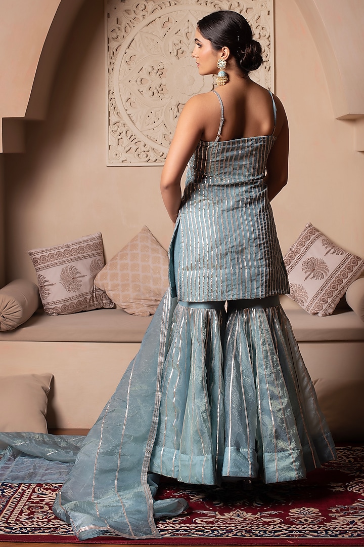 Powder Blue Cosmos Silk Gota Patti Embroidered Party Wear Sharara Set by Pomcha Jaipur at Pernia's Pop Up Shop