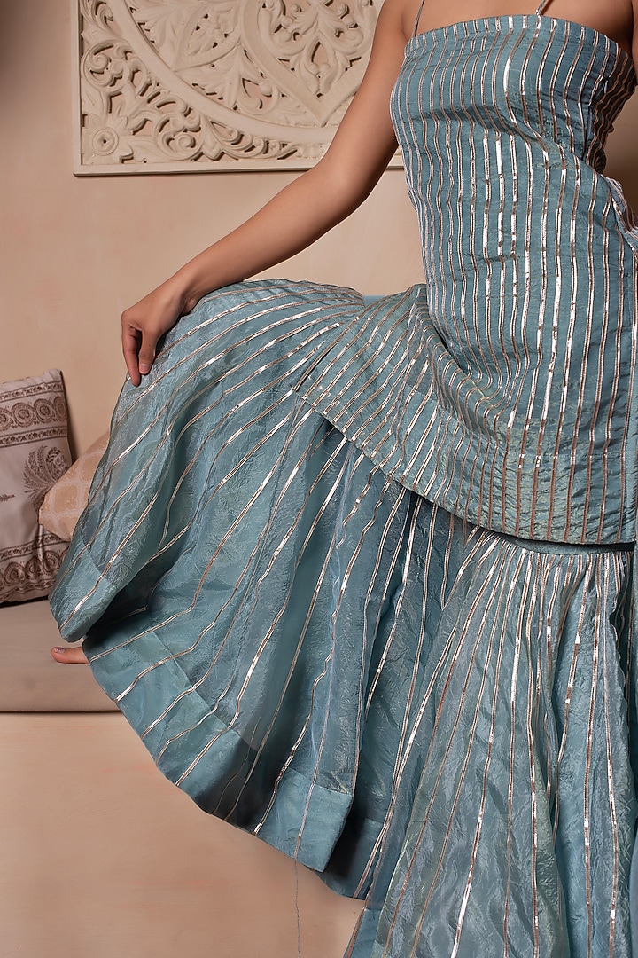 Powder Blue Cosmos Silk Gota Patti Embroidered Party Wear Sharara Set by Pomcha Jaipur at Pernia's Pop Up Shop