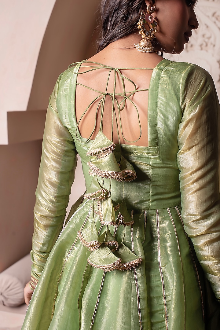 Green Cosmos Silk Gota Patti Embroidered Party Wear Anarkali Set by Pomcha Jaipur at Pernia's Pop Up Shop