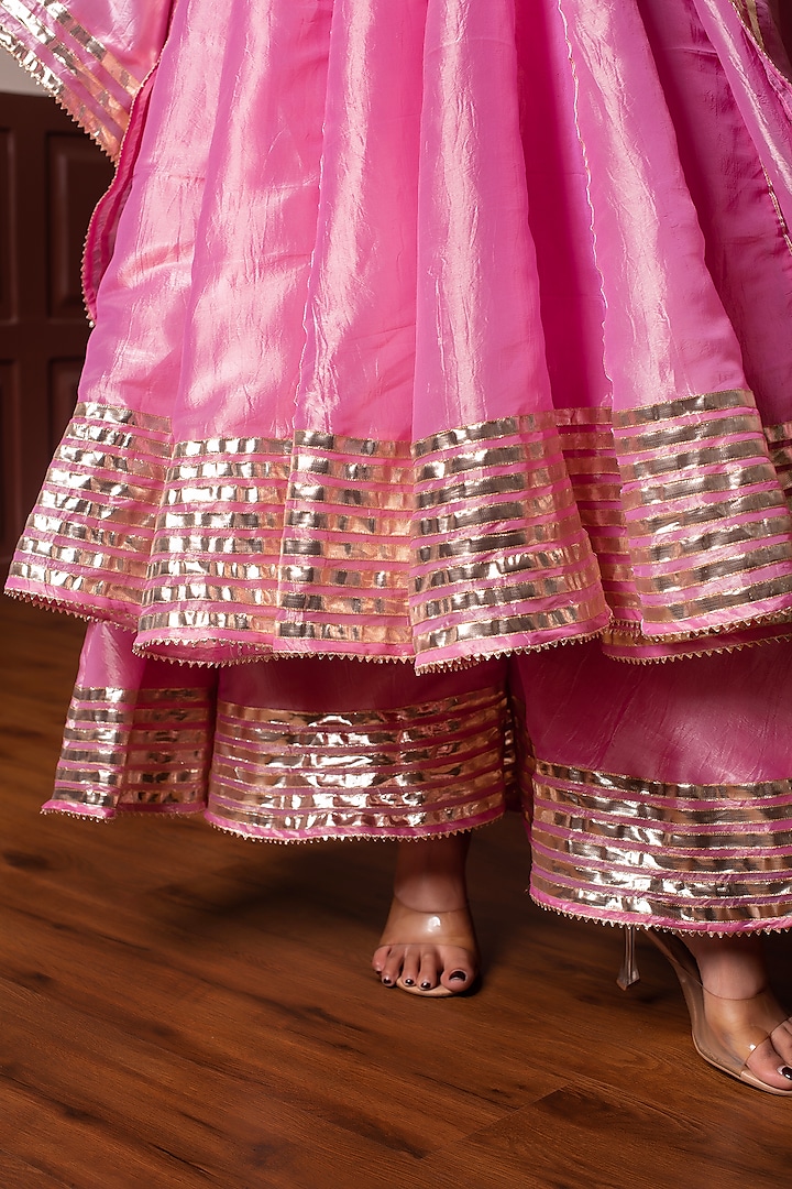 Pink Cosmos Silk Gota Patti Embroidered Party Wear Anarkali Set by Pomcha Jaipur at Pernia's Pop Up Shop