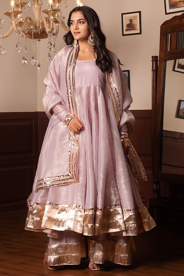 Pink Cosmos Silk Gota Patti Embroidered Kalidar Anarkali Set by Pomcha Jaipur at Pernia's Pop Up Shop