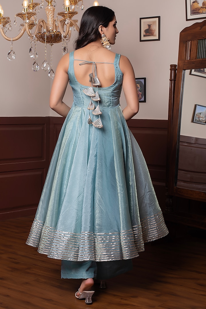Powder Blue Cosmos Silk Gota Patti Embroidered Party Wear Anarkali Set by Pomcha Jaipur at Pernia's Pop Up Shop