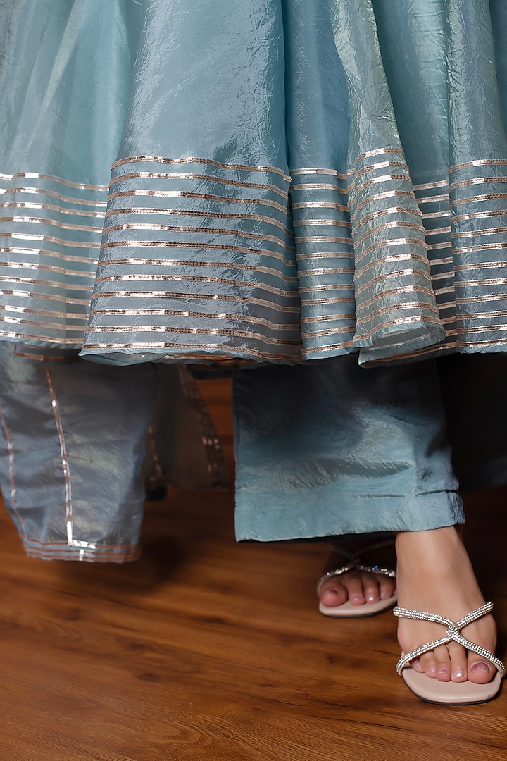 Powder Blue Cosmos Silk Gota Patti Embroidered Party Wear Anarkali Set by Pomcha Jaipur at Pernia's Pop Up Shop